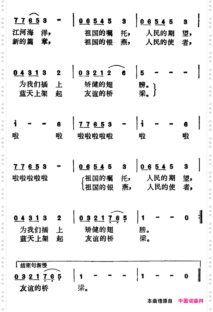 蓝天上架起友谊的桥梁电视片《前进中的北京民航》插曲