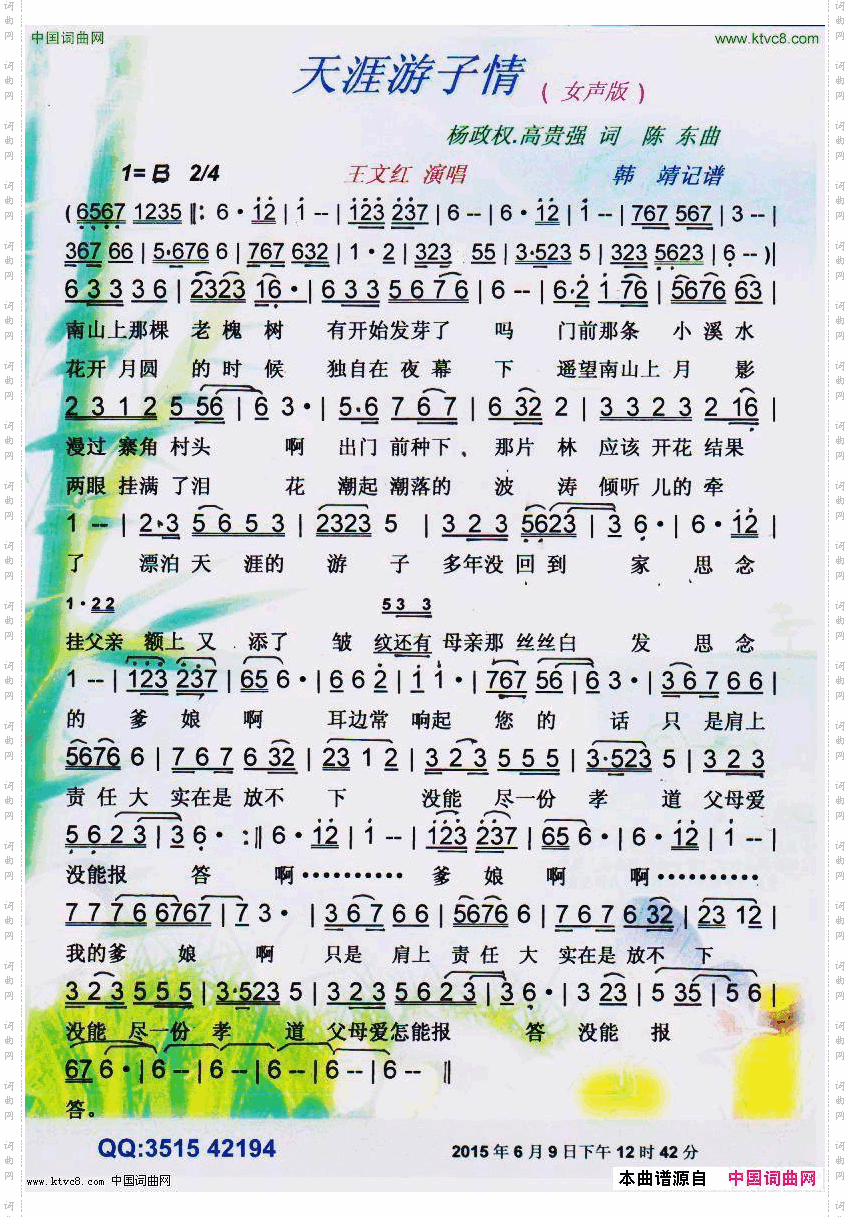 天涯游子情_女声版【彩谱】