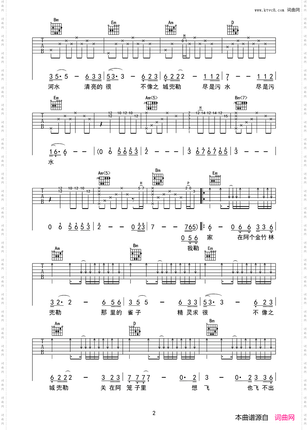 我嘞家贵州方言原创歌曲吉他谱、六线谱、简谱