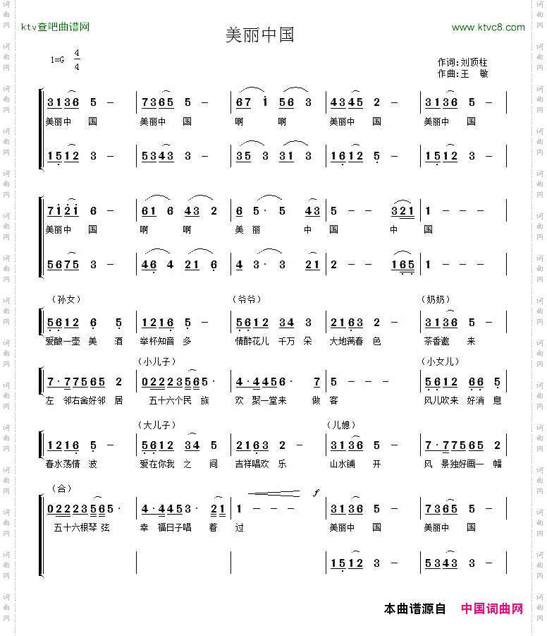 美丽中国刘顶柱词,王敏曲