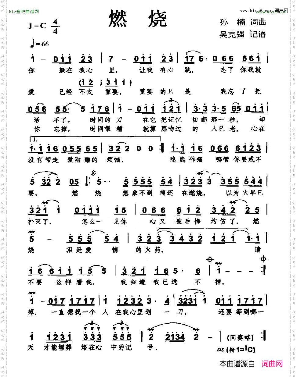 燃烧孙楠词曲