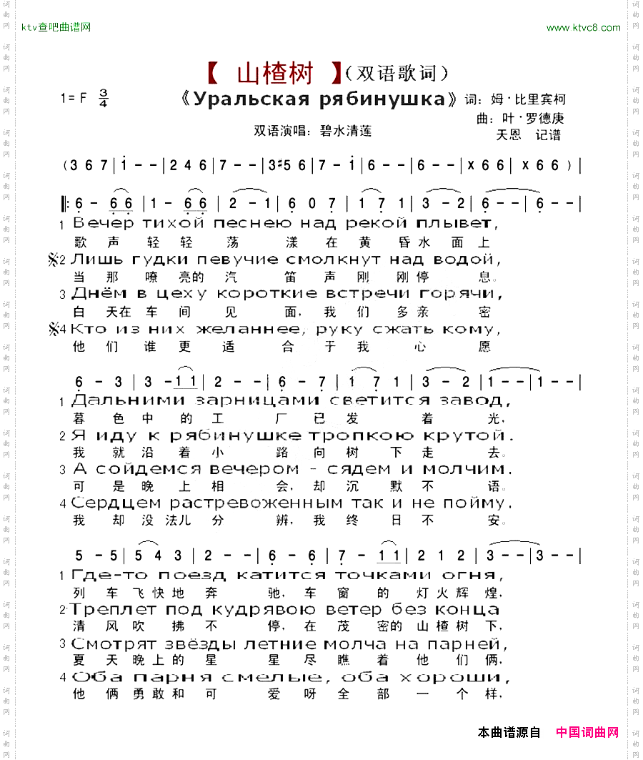 山楂树双语歌词