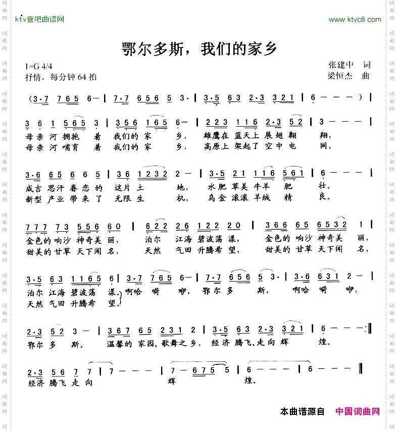 鄂尔多斯,我们的家乡张建中词梁恒杰曲
