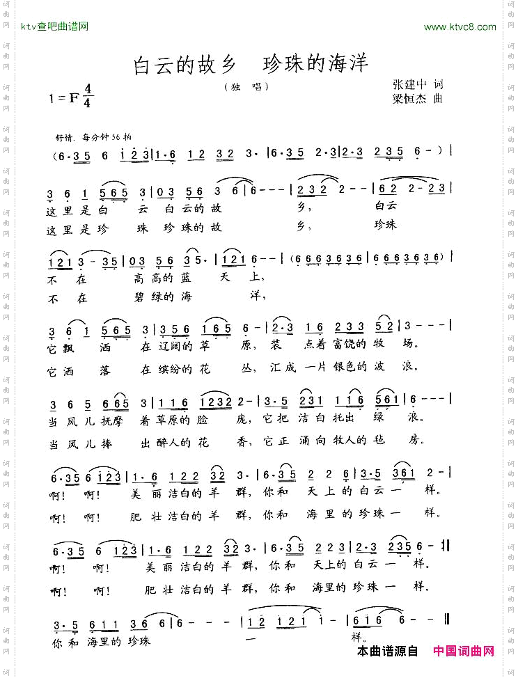 白云的故乡珍珠的海洋张建中词梁恒杰曲