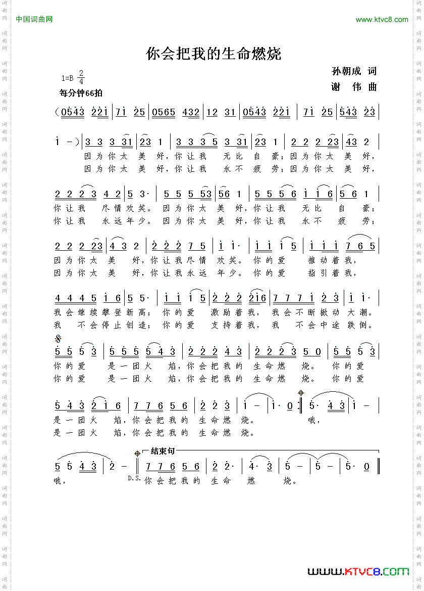 你会把我的生命燃烧孙朝成词谢伟曲_你会把我的生命燃烧孙朝成词  谢伟曲