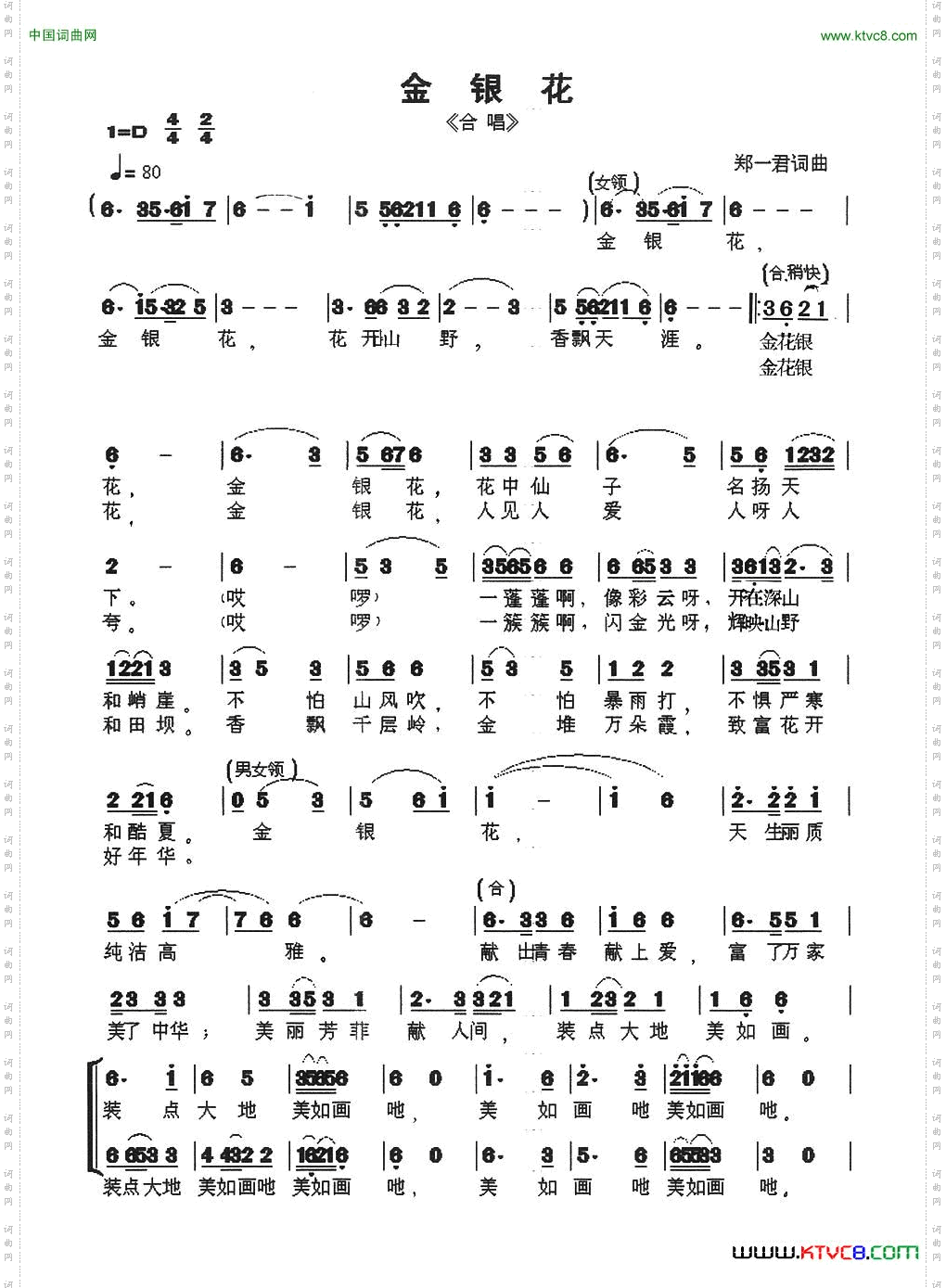 金银花郑一君词郑一君曲_金银花郑一君词 郑一君曲