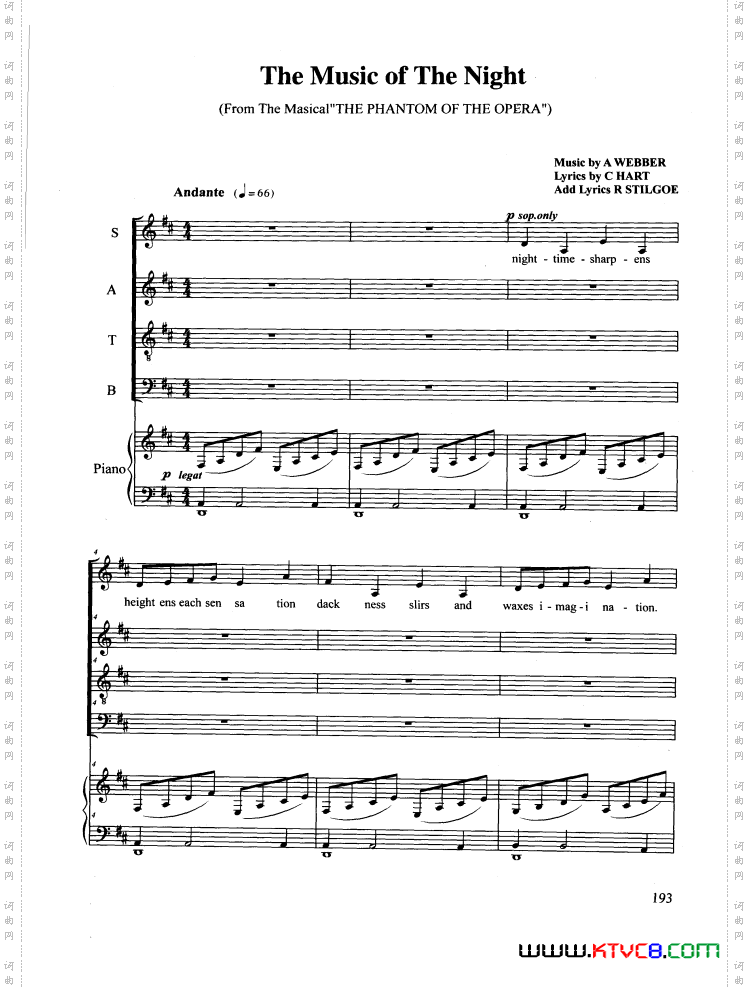 TheMusicofTheNight合唱正谱_The Music of The Night合唱 正谱