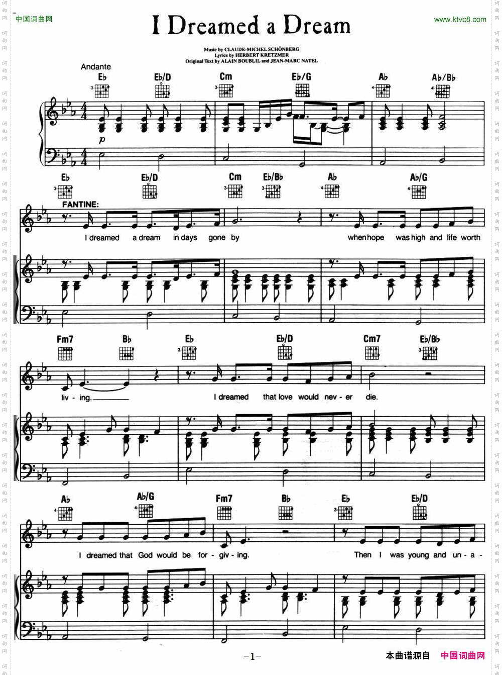 IDreamedaDream_ 音乐剧《悲惨世界》Les Miserables选曲、正谱 