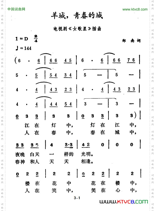 羊城，青春的城电视剧《女歌星》插曲