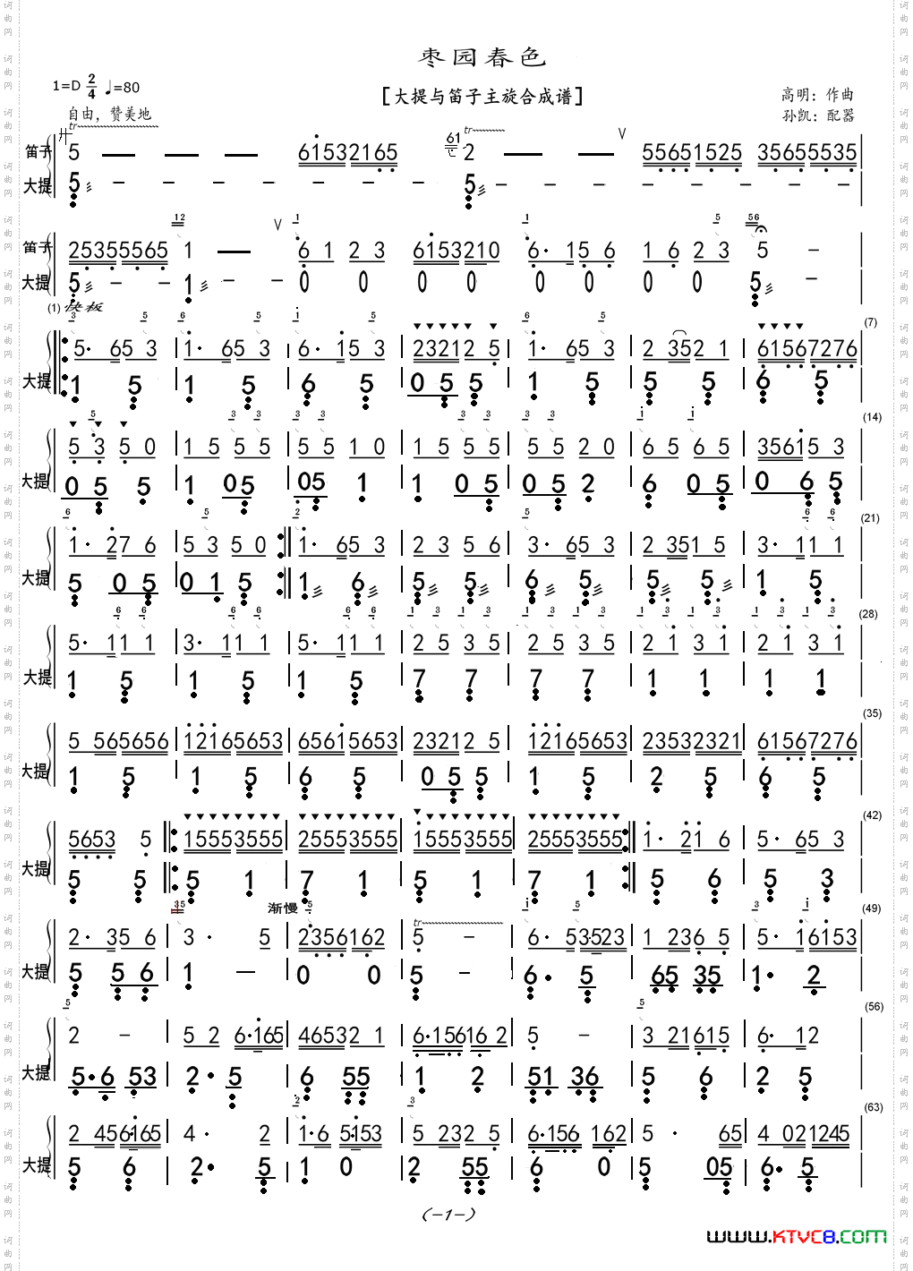 枣园春色_大提与笛子主旋合成谱