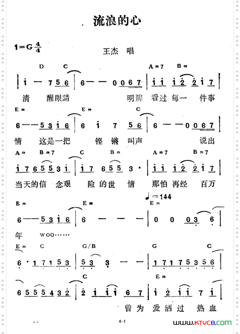 流浪的心佚名词曲、王杰演唱版