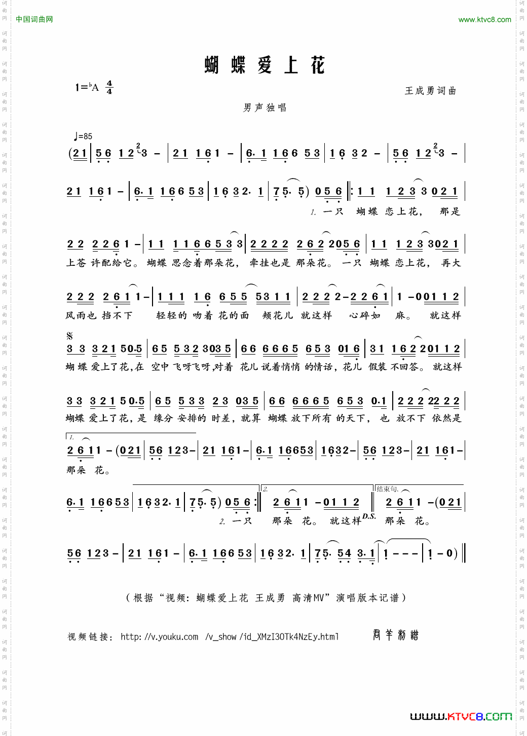 蝴蝶爱上花王成勇词曲