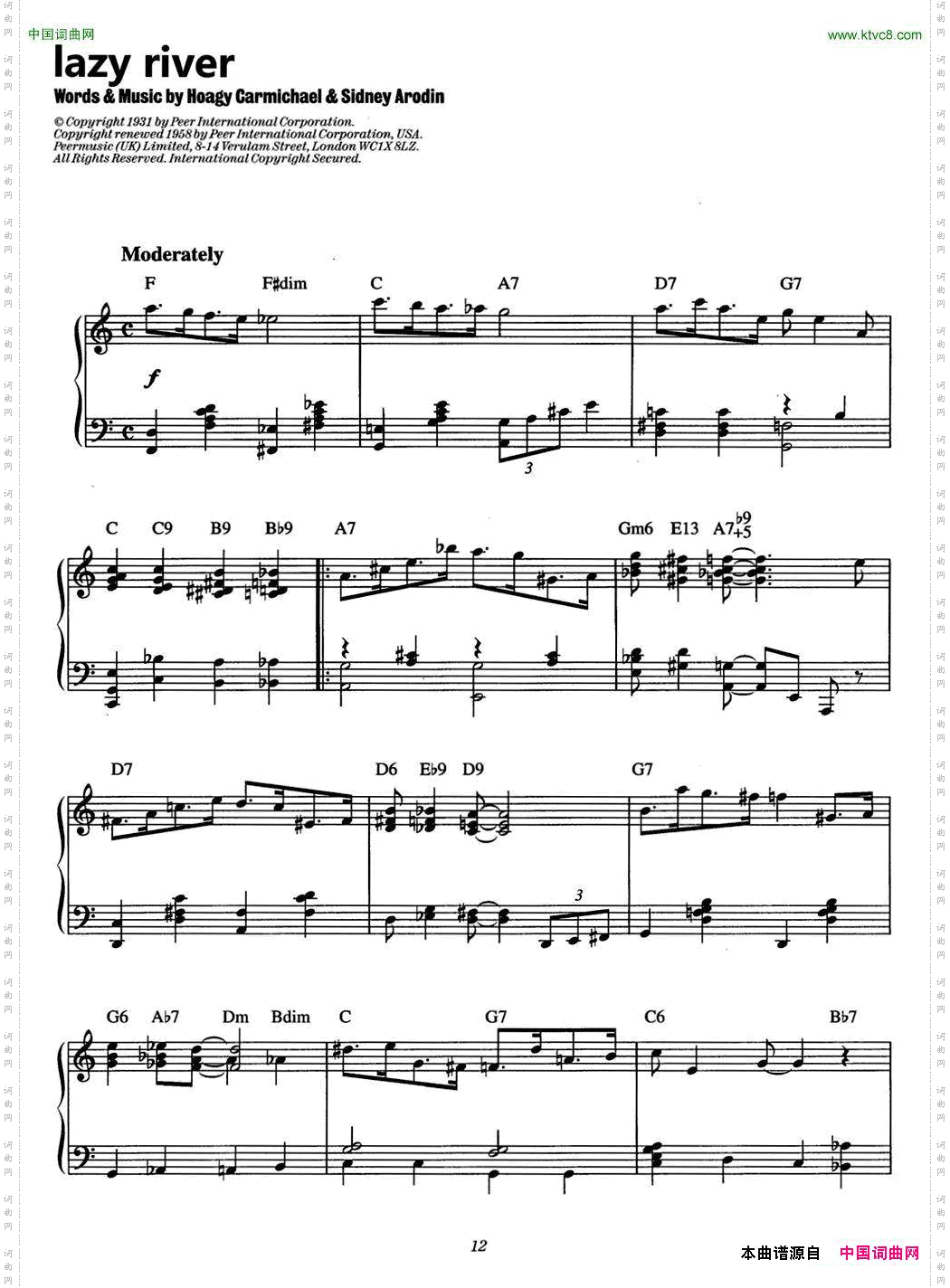 LazyRiver爵士钢琴酒吧独奏钢琴谱_Lazy River爵士钢琴酒吧独奏钢琴谱
