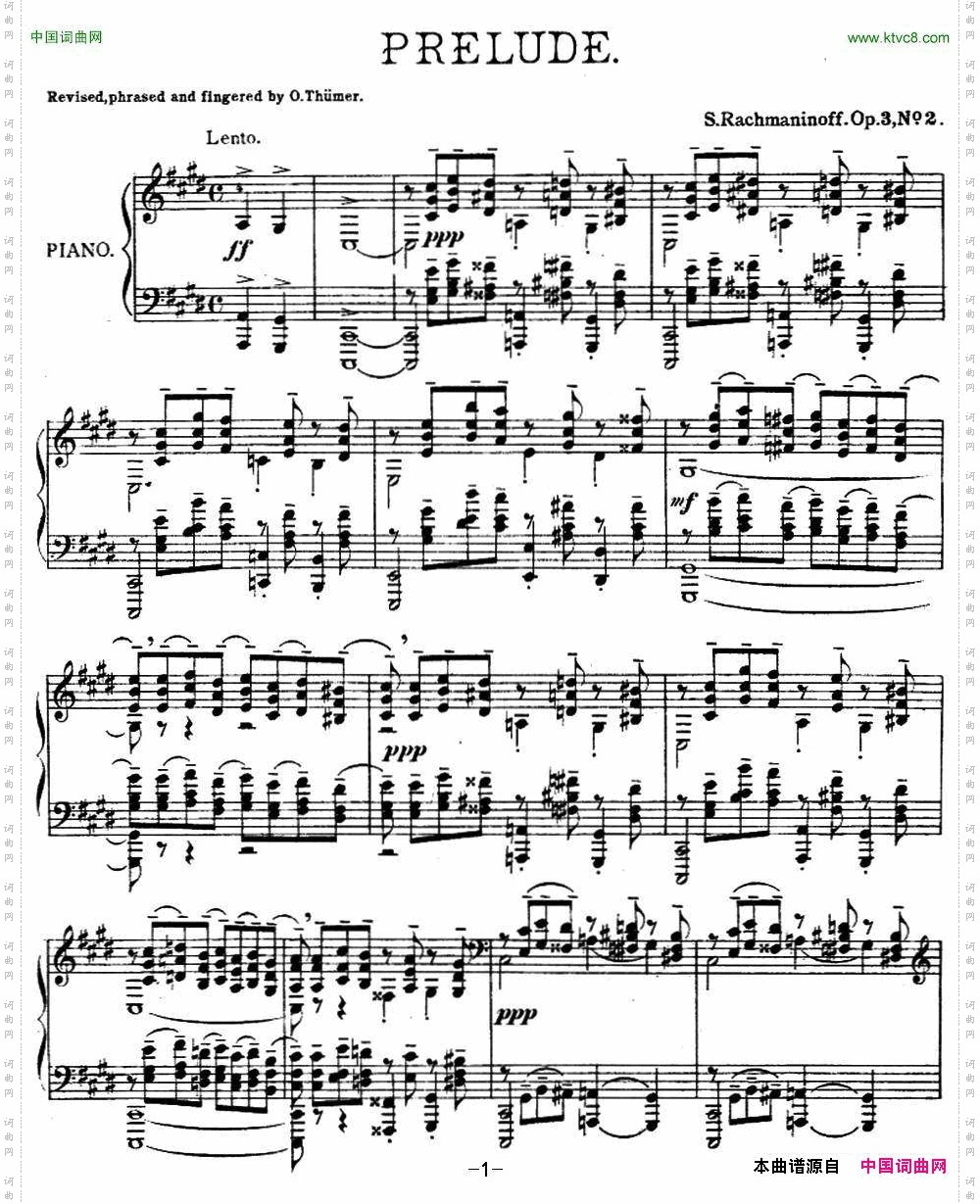 拉赫玛尼诺夫幻想小品集Op.3No.2前奏曲升c小调