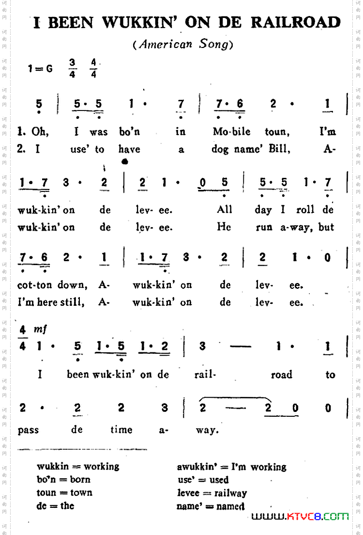 [美]IBEENWUKKIN’ONDERAILROAD我曾工作在铁路上_[美]I BEEN WUKKIN’ON DE RAILROAD我曾工作在铁路上