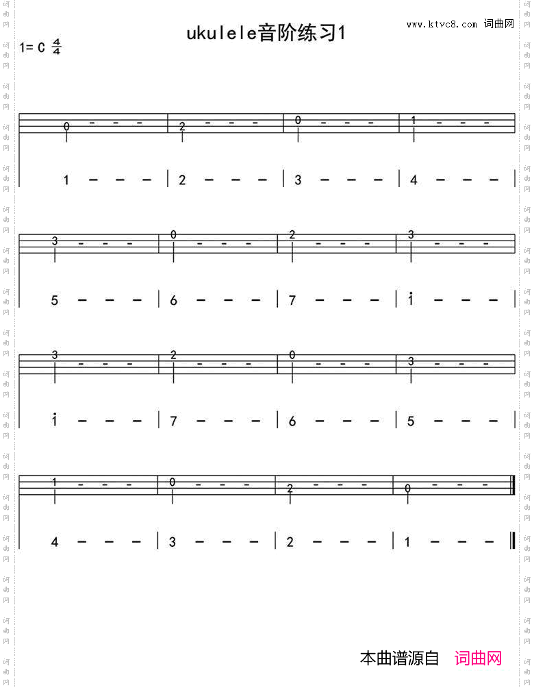 ukulele音阶练习1ukulele四线谱