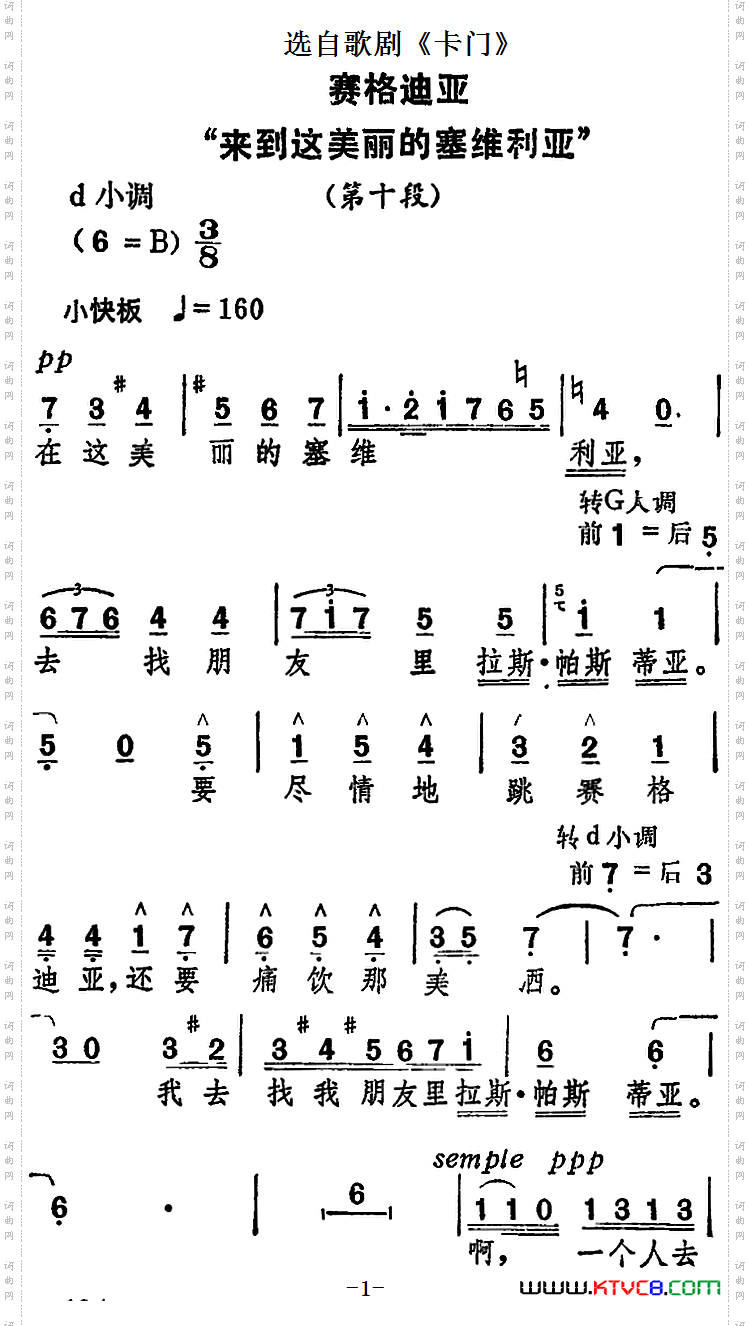 赛格迪亚“来到这美丽的塞维利亚”选自歌剧《卡门》