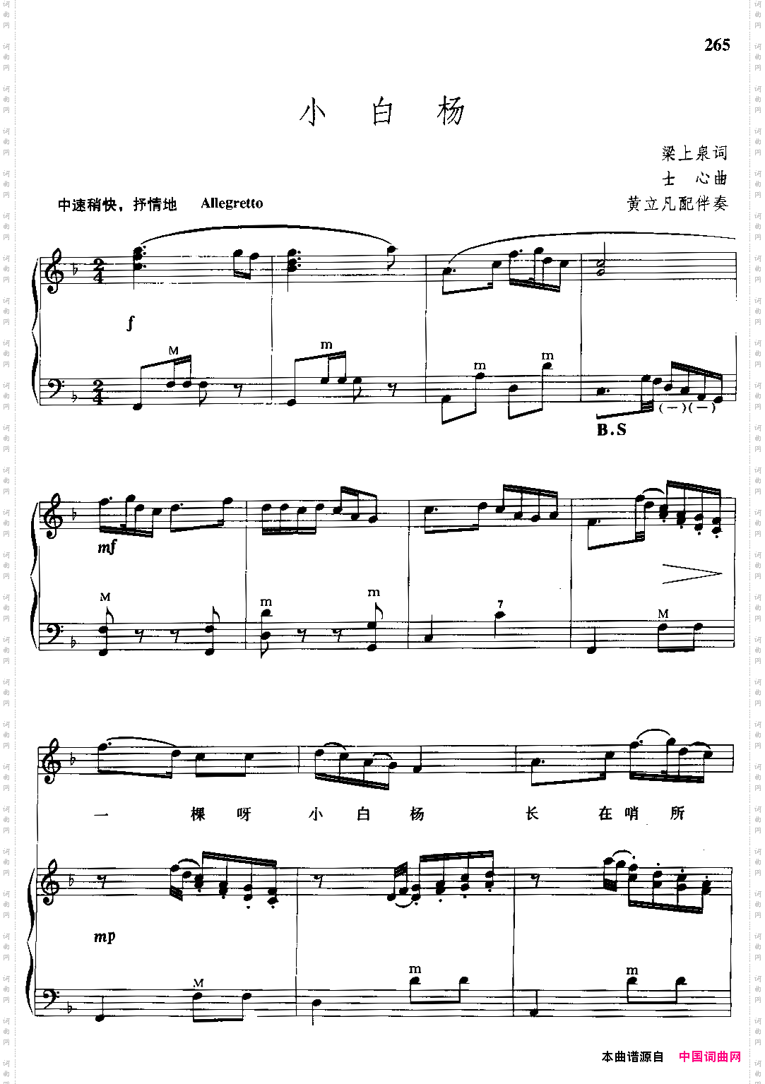 小白杨_黄立凡配伴奏 手风琴伴奏谱