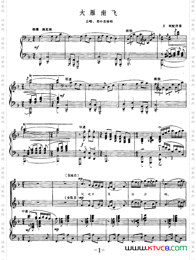 大雁南飞正谱