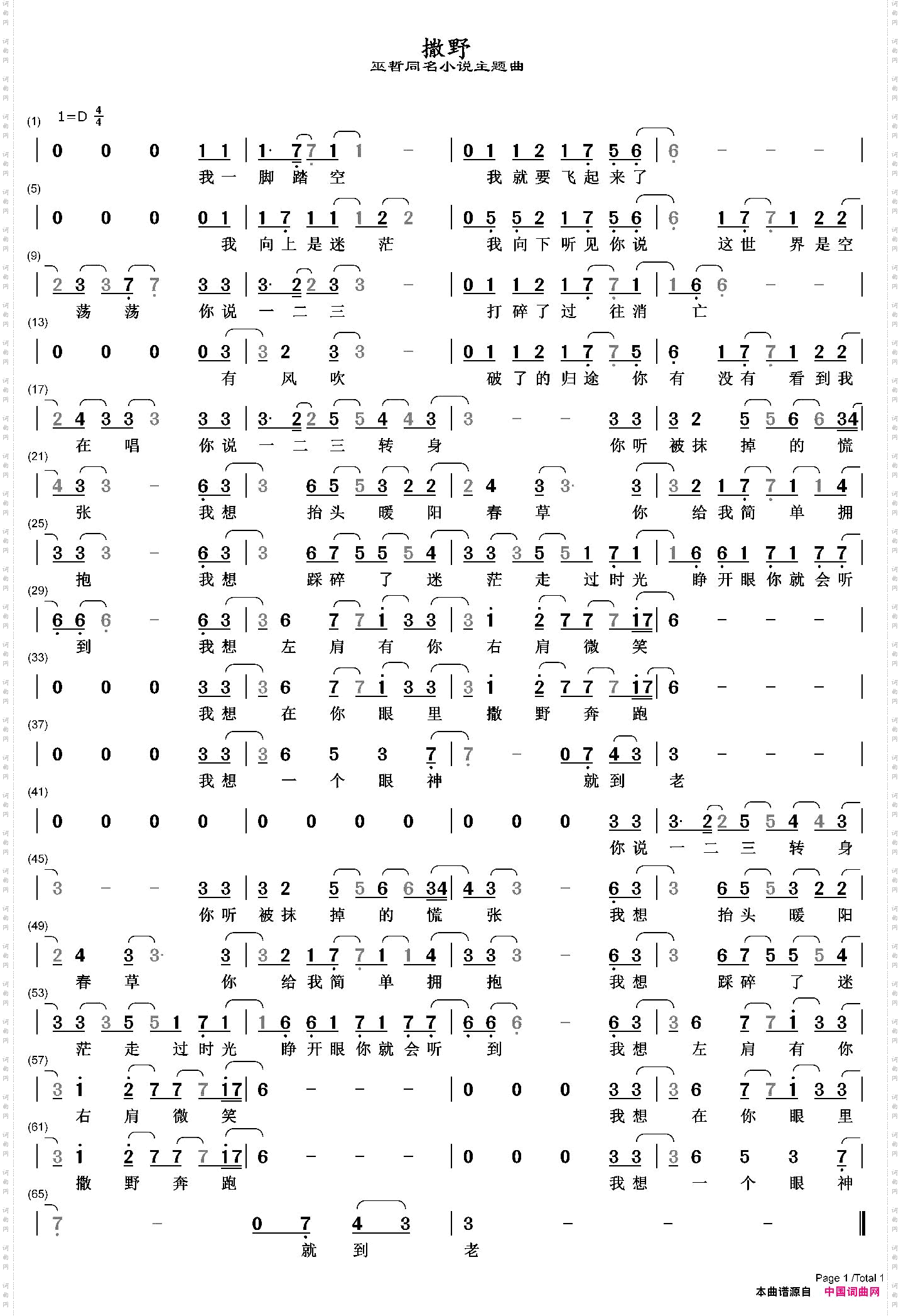 撒野_巫哲同名小说主题曲