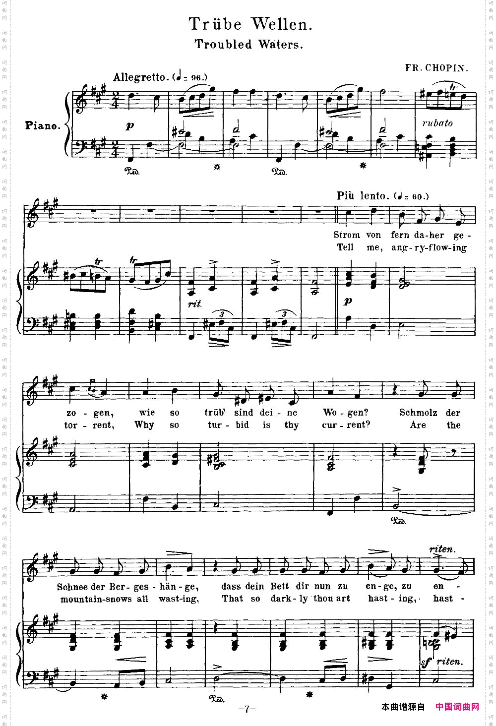 Chopin-17PolishSongsOp.74,No.3TrubeWellen.TroubledWaters.钢琴伴奏谱_Chopin-17 Polish Songs Op.74,No.3Trube Wellen. Troubled Waters.钢琴伴奏谱