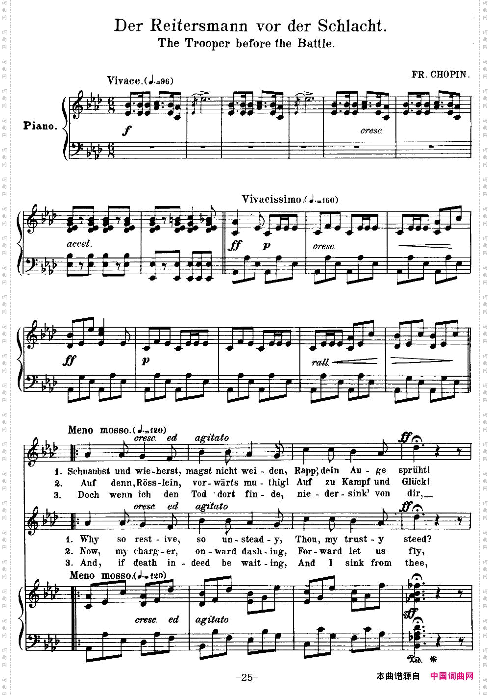 Chopin-17PolishSongsOp.74，No.10DerReitersmannvorderSchlacht.TheTrooper钢琴伴奏谱_Chopin-17 Polish Songs Op.74，No.10Der Reitersmann vor der Schlacht. The Trooper钢琴伴奏谱