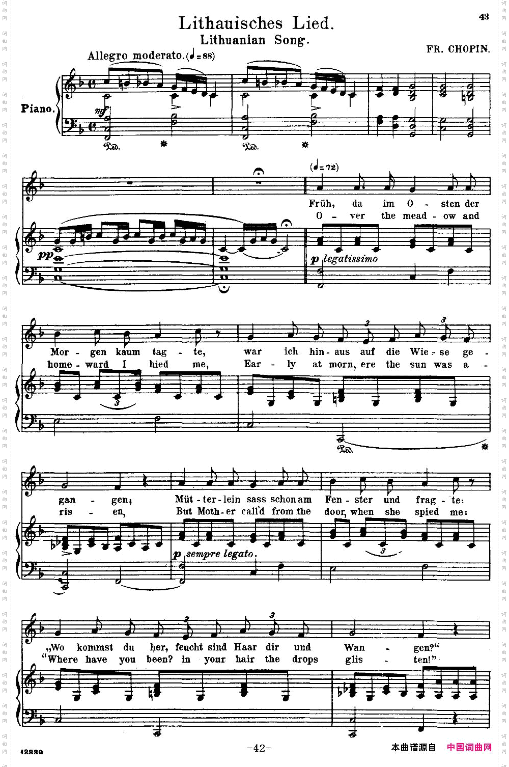 Chopin-17PolishSongsOp.74,No.16LithauischesLied.LithuanianSong.钢琴伴奏谱_Chopin-17 Polish Songs Op.74,No.16Lithauisches Lied. Lithuanian Song.钢琴伴奏谱