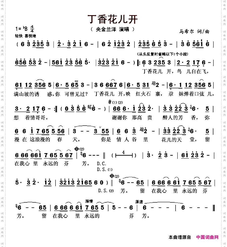 丁香花儿开马希尔词曲_丁香花儿开马希尔 词曲