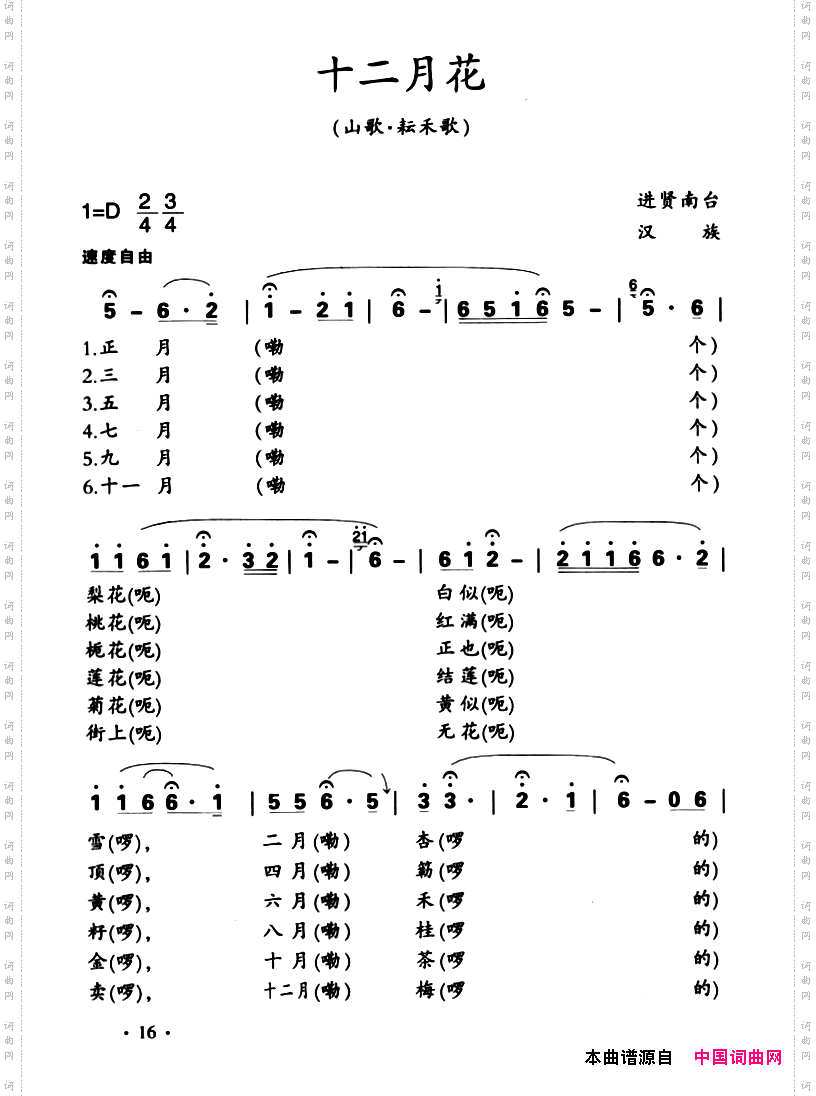 江西进贤民歌:十二月花