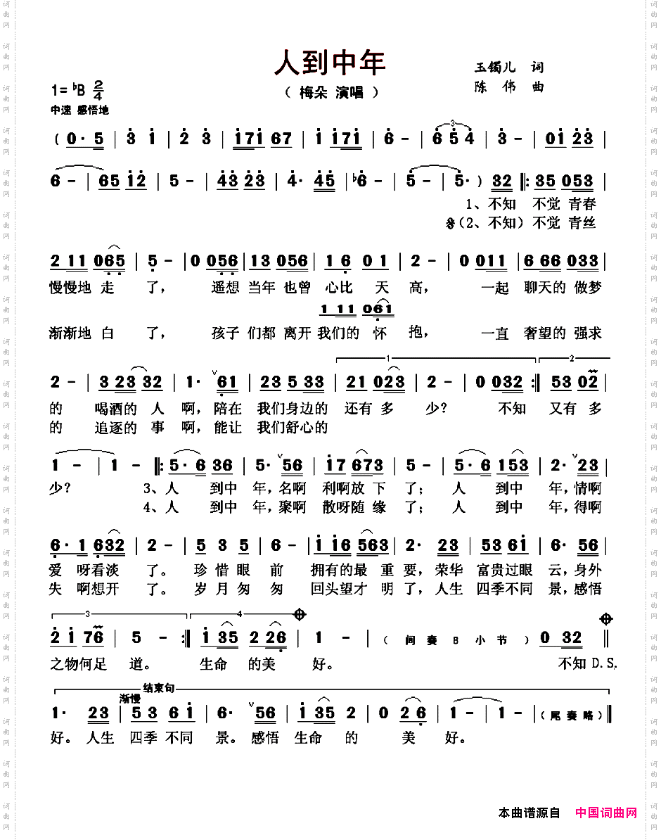 人到中年玉镯儿词陈伟曲_人到中年玉镯儿词 陈伟曲