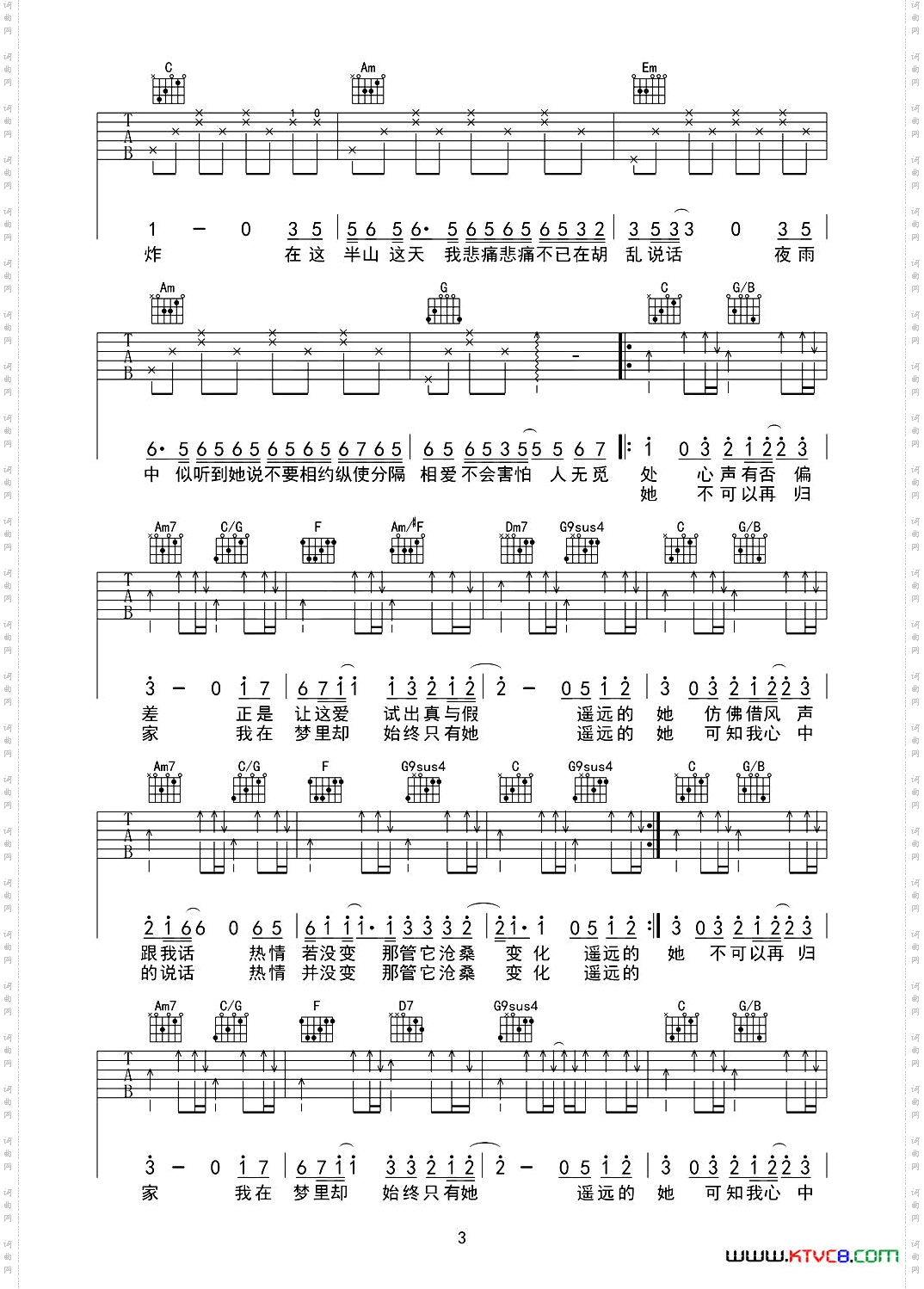 遥远的她张学友原版吉他谱