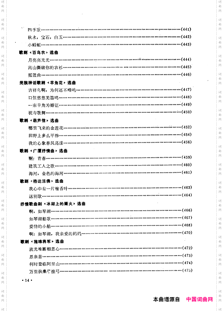 中国歌剧选曲集封面目录34页