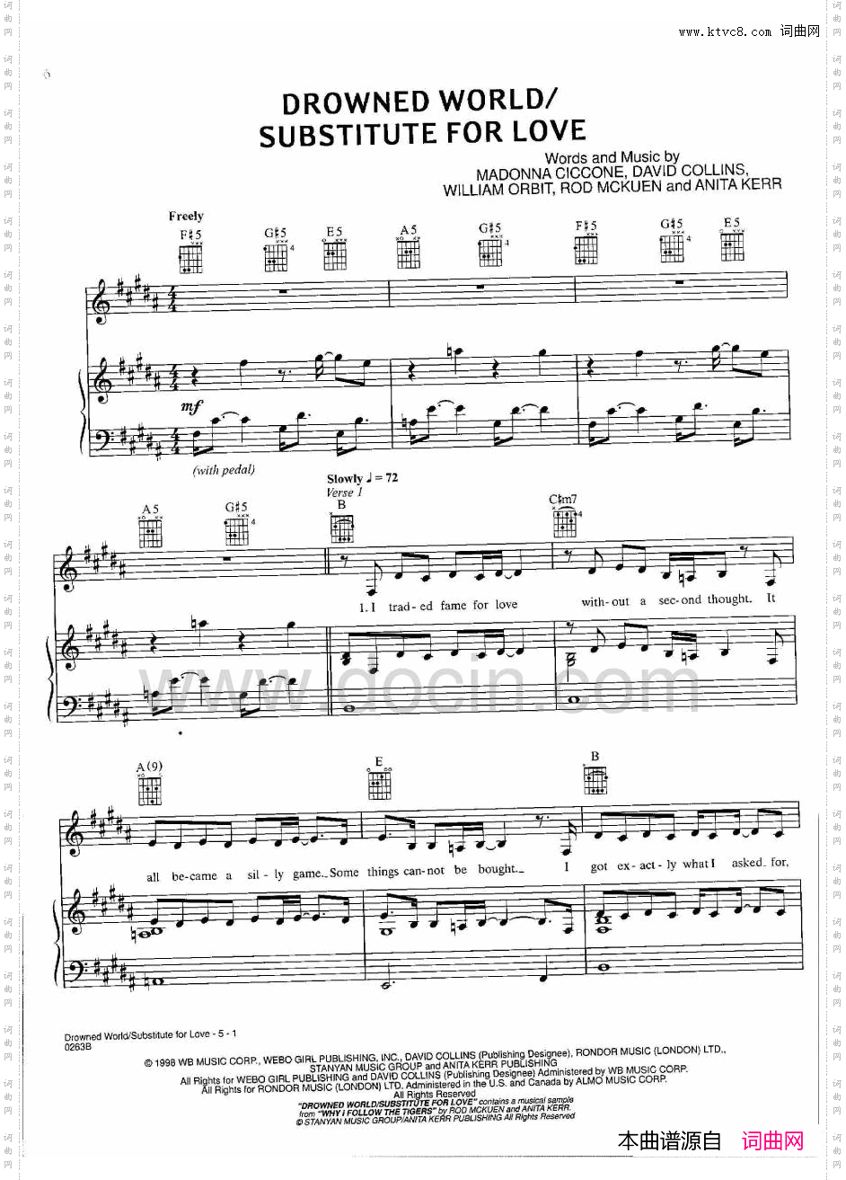 DrownedwldISubstituteflove_麦当娜歌曲钢琴伴奏谱