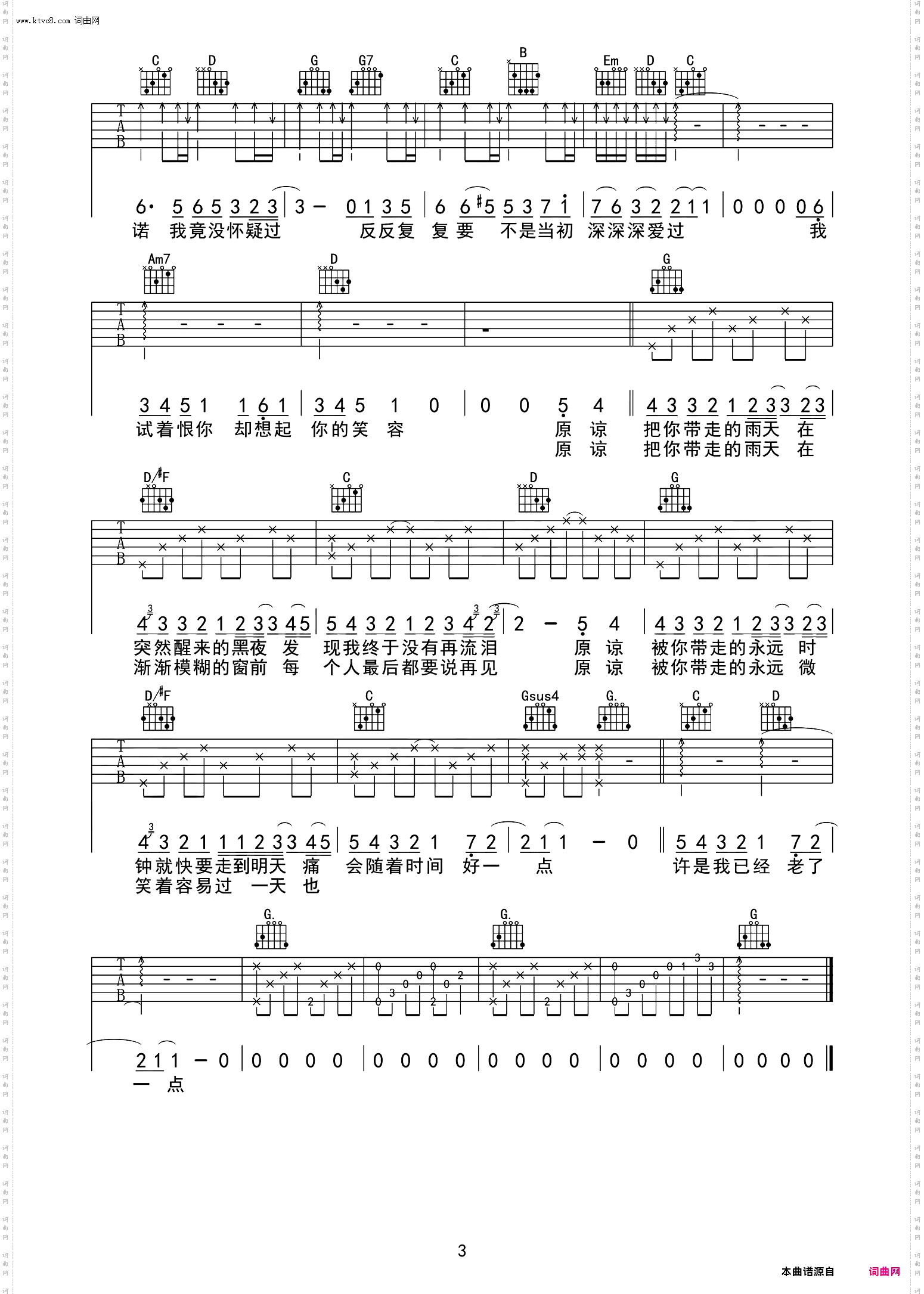 原谅_吉他六线谱