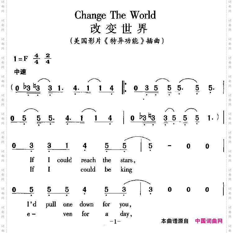ChangeTheWorld改变世界美国影片《特异功能》插曲_Change The World 改变世界美国影片《特异功能》插曲