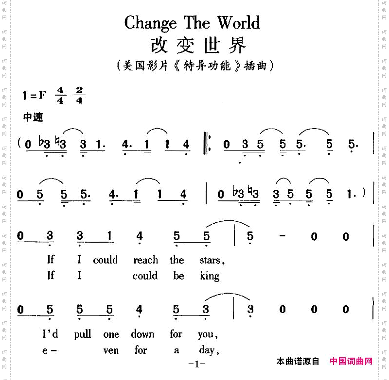 ChangeTheWorld改变世界美国影片《特异功能》插曲_Change The World 改变世界美国影片《特异功能》插曲