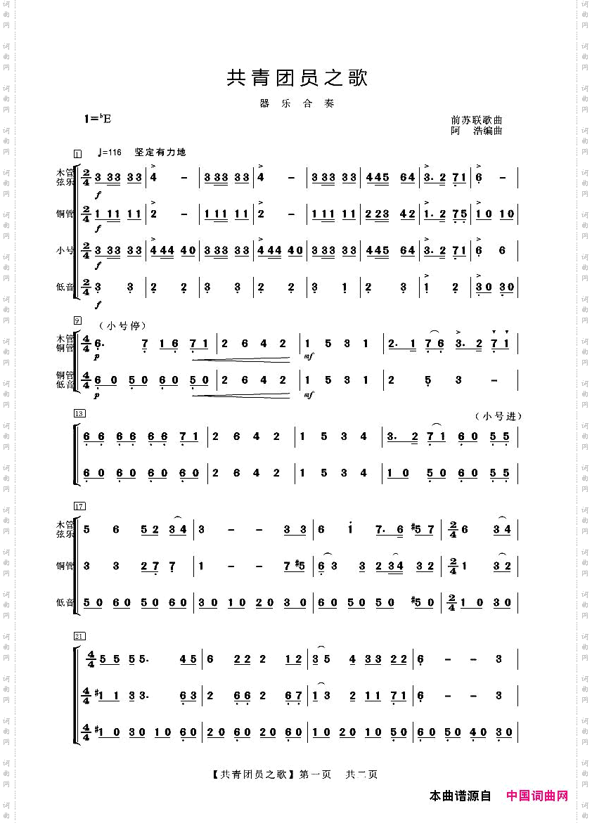 共青团员之歌器乐合奏