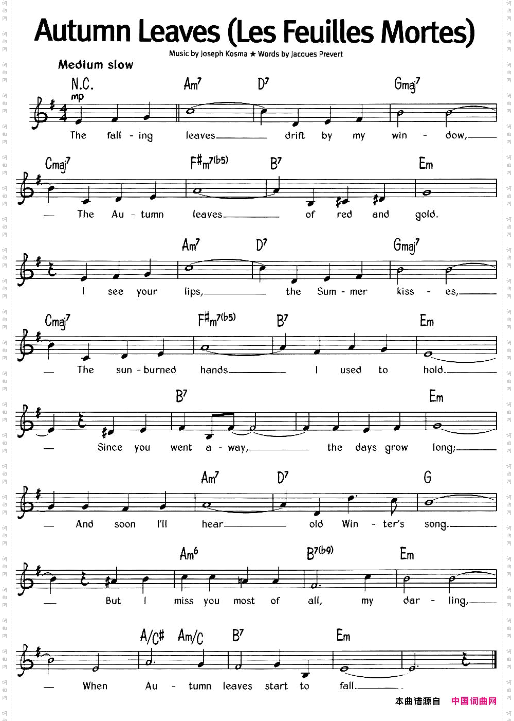 蓝调音乐:AutumnLeavesLesFeuillesMortes_蓝调音乐:Autumn LeavesLes Feuilles Mortes