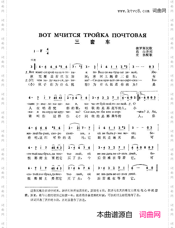 三套车Вот，мчится，тройкапочтовая_中俄简谱