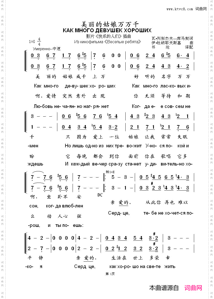 美丽的姑娘万万千КАКМНОГОДЕВУШЕКХОРОШИХ中俄简谱_美丽的姑娘万万千КАК МНОГО ДЕВУШЕК ХОРОШИХ中俄简谱