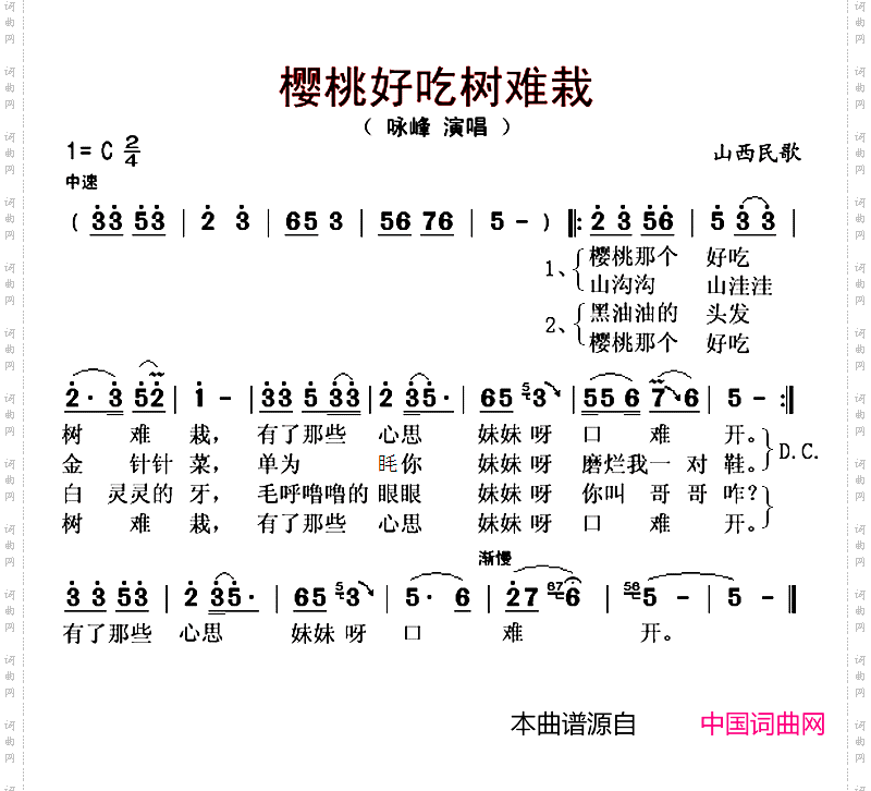 樱桃好吃树难栽_陕西民歌、咏峰演唱版