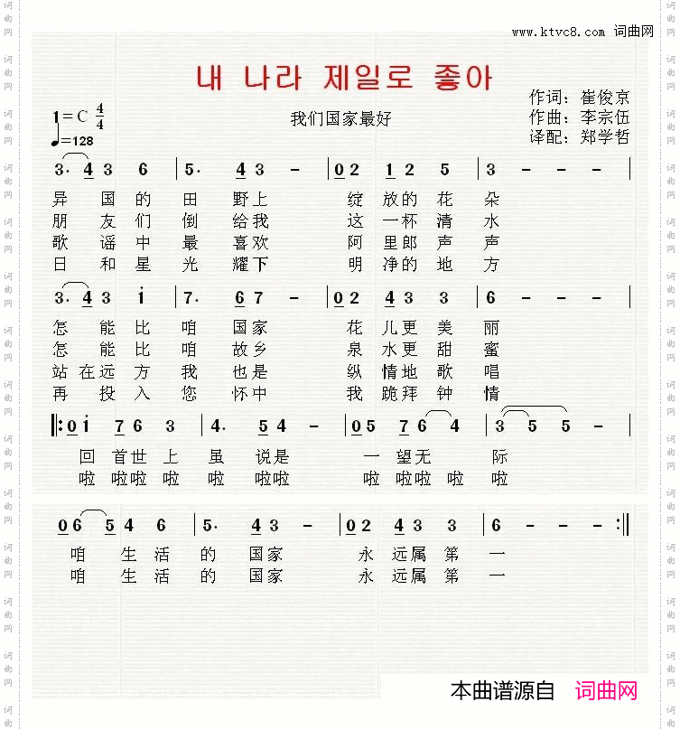 【朝鲜国庆献曲】내나라제일로좋아中文版