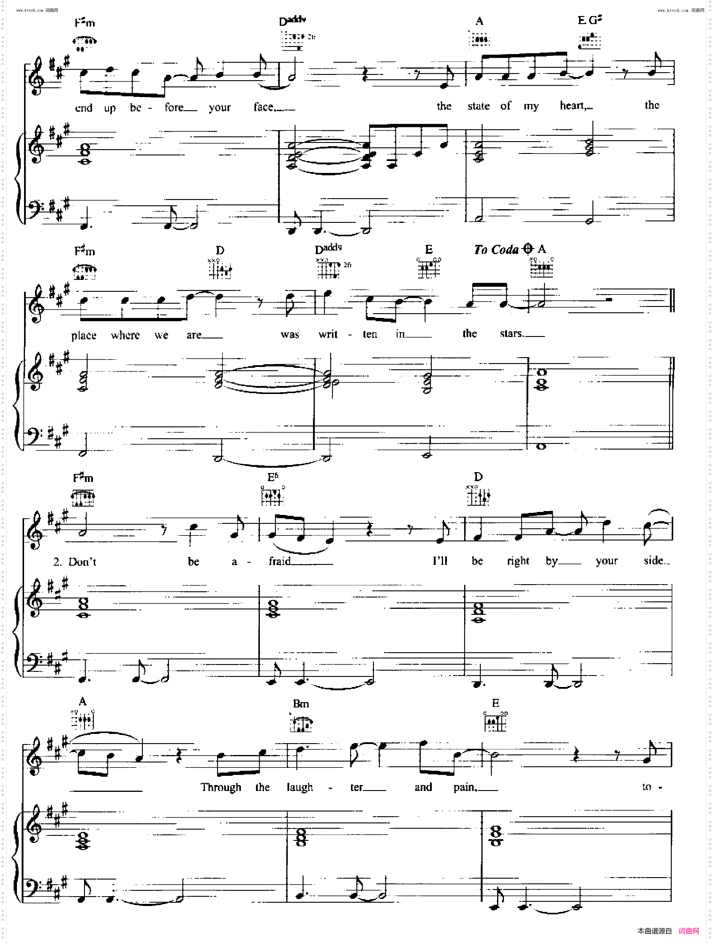 Written In The Stars_歌曲 人声吉他钢琴谱