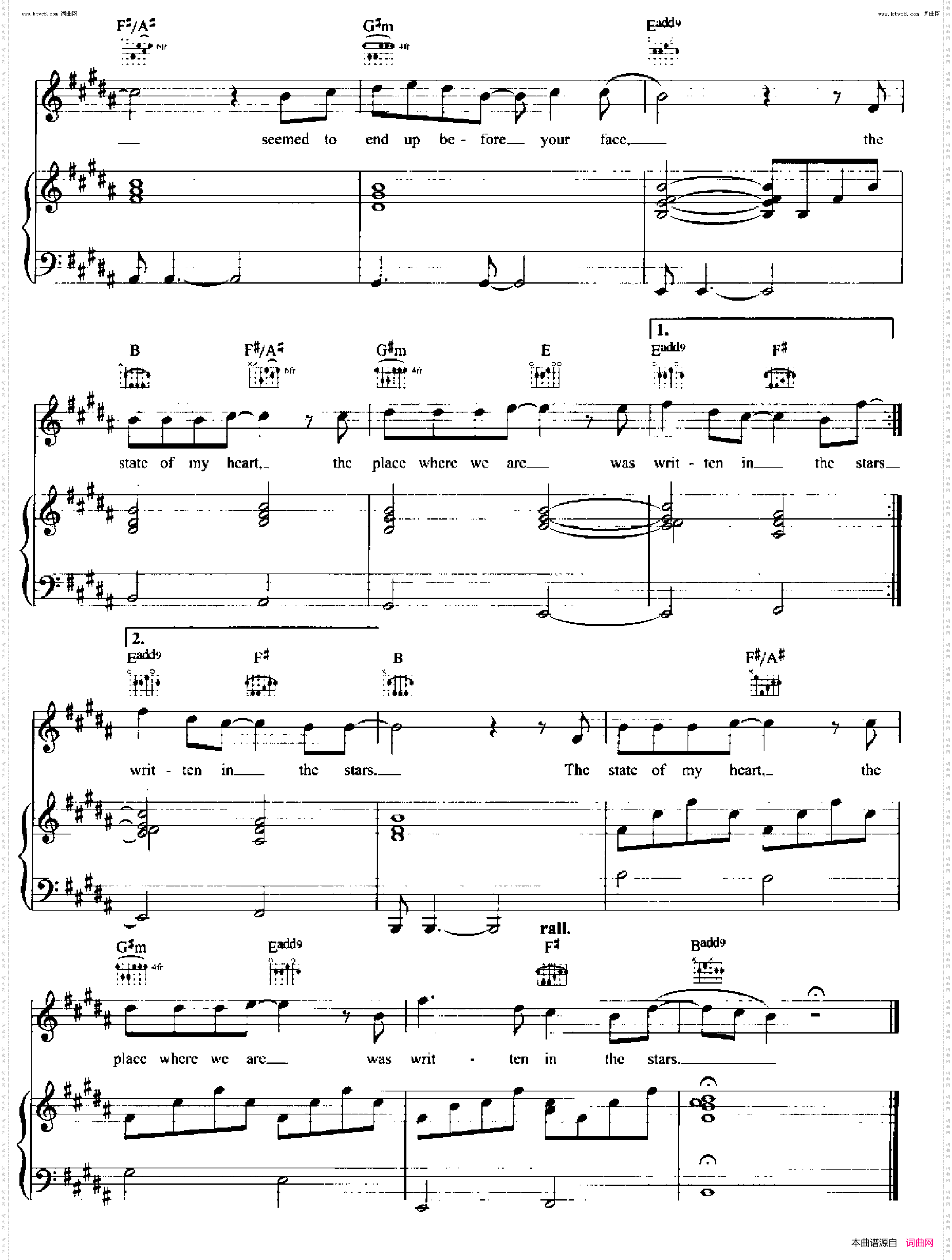 Written In The Stars_歌曲 人声吉他钢琴谱