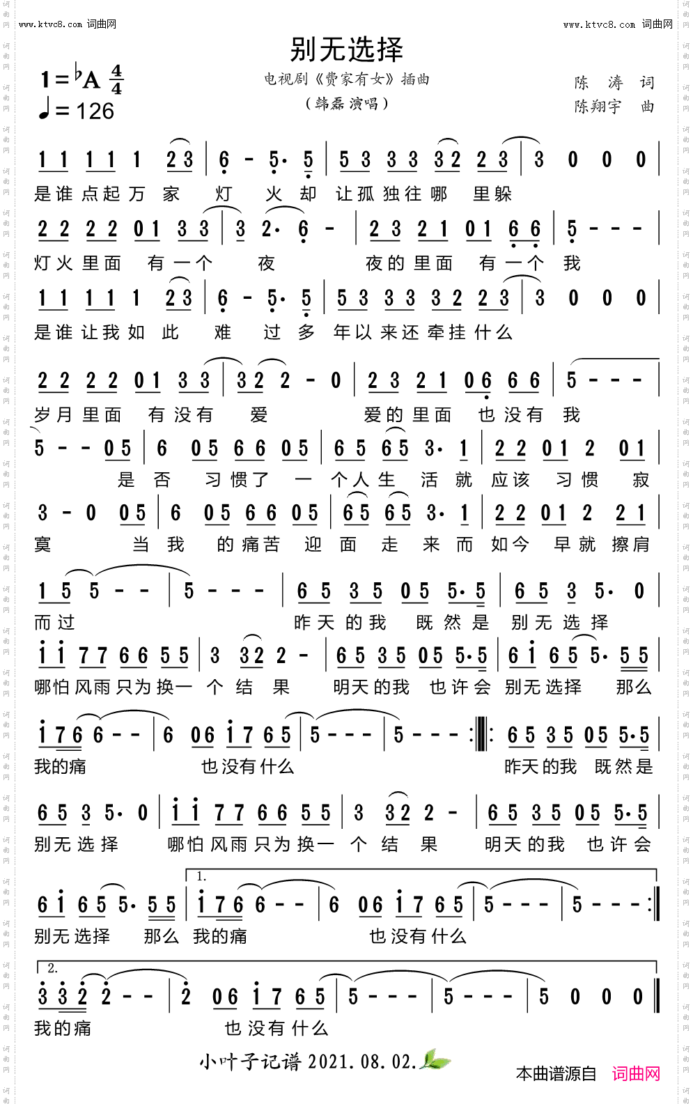 别无选择_电视剧《费家有女》插曲