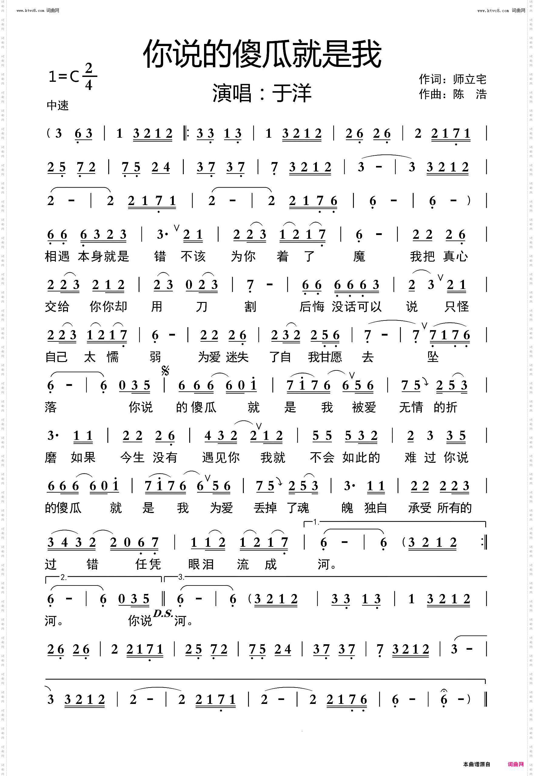 你说的傻瓜就是我