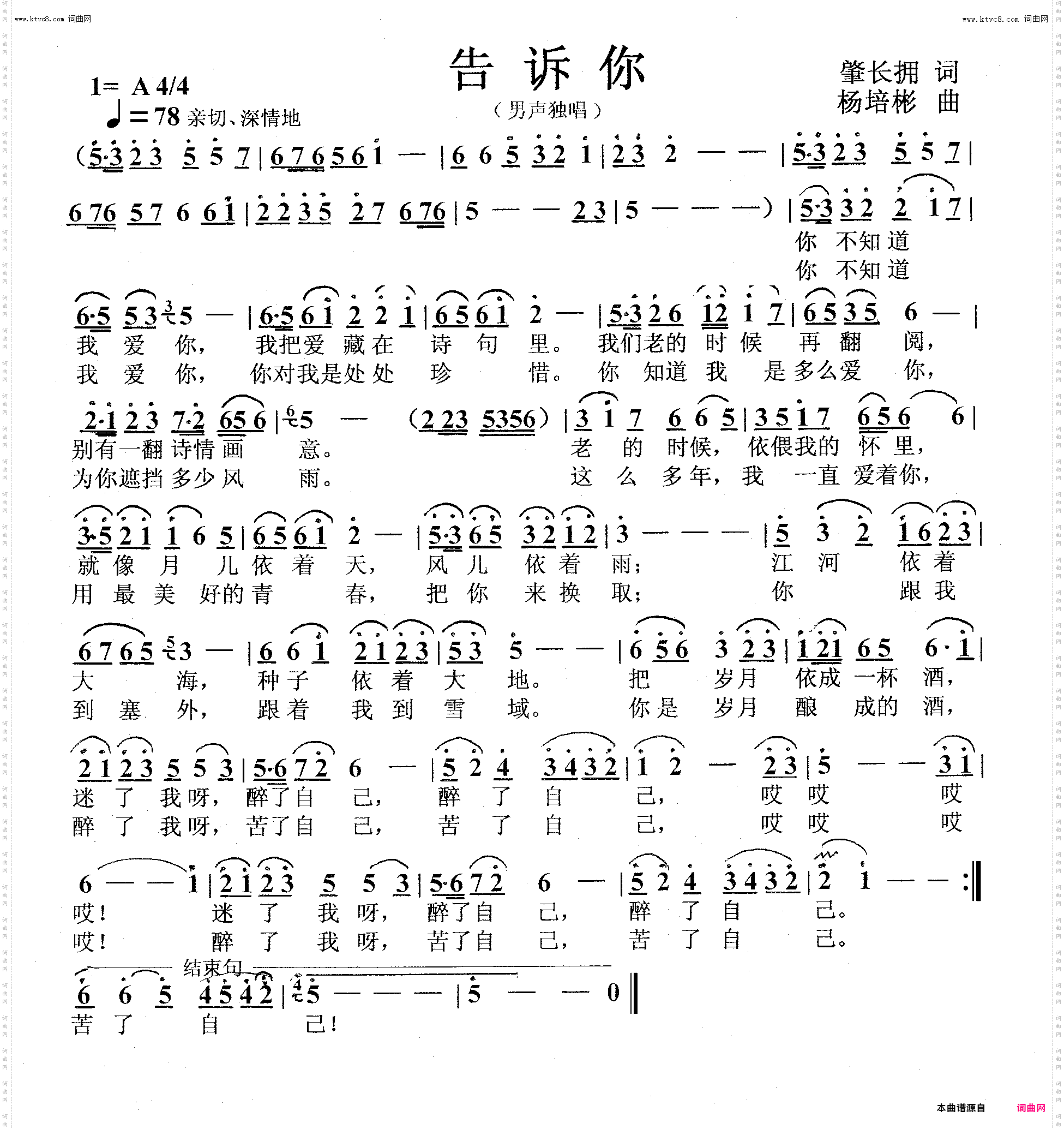 告诉你_男声独唱