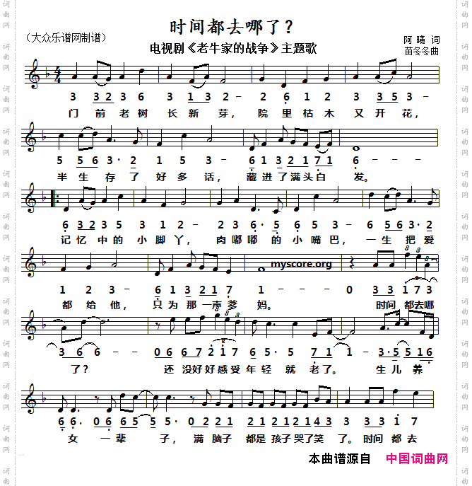 时间都去哪了线简谱对照版_时间都去哪了 线简谱对照版