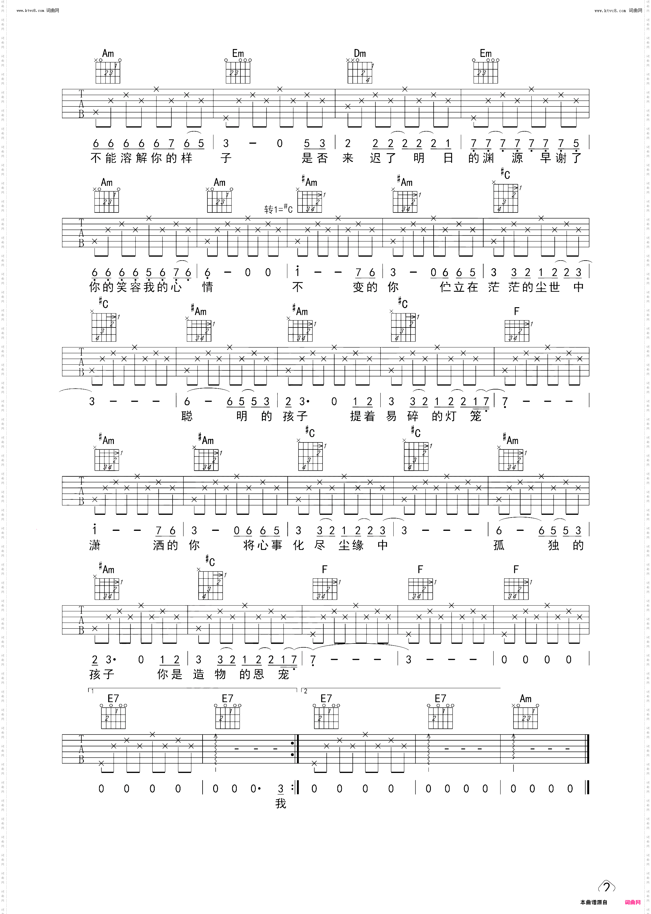你的样子_吉他谱初级版