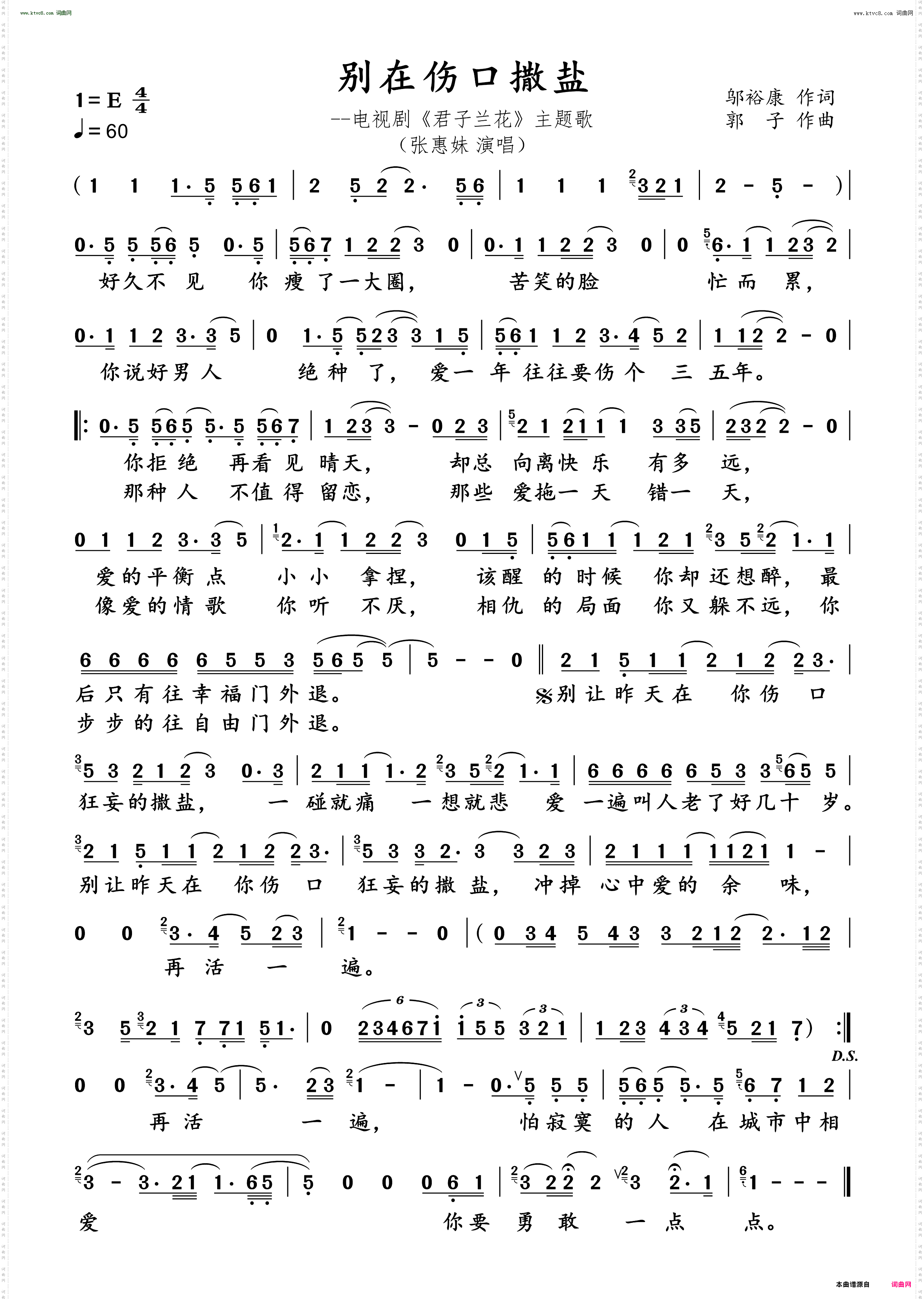 别在伤口撒盐_电视剧《君子兰花》主题歌